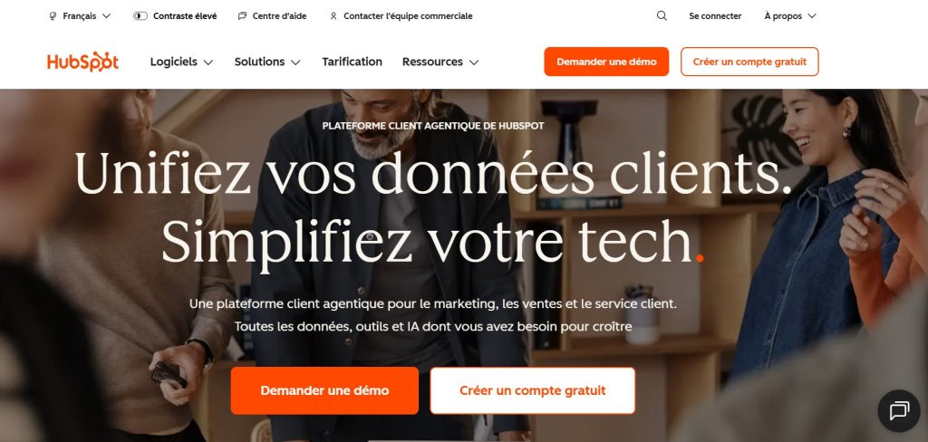 HubSpot propose une plateforme regroupant CRM, marketing, ventes et service client, avec des fonctionnalités d’IA intégrées à différents usages. The Address coworking space